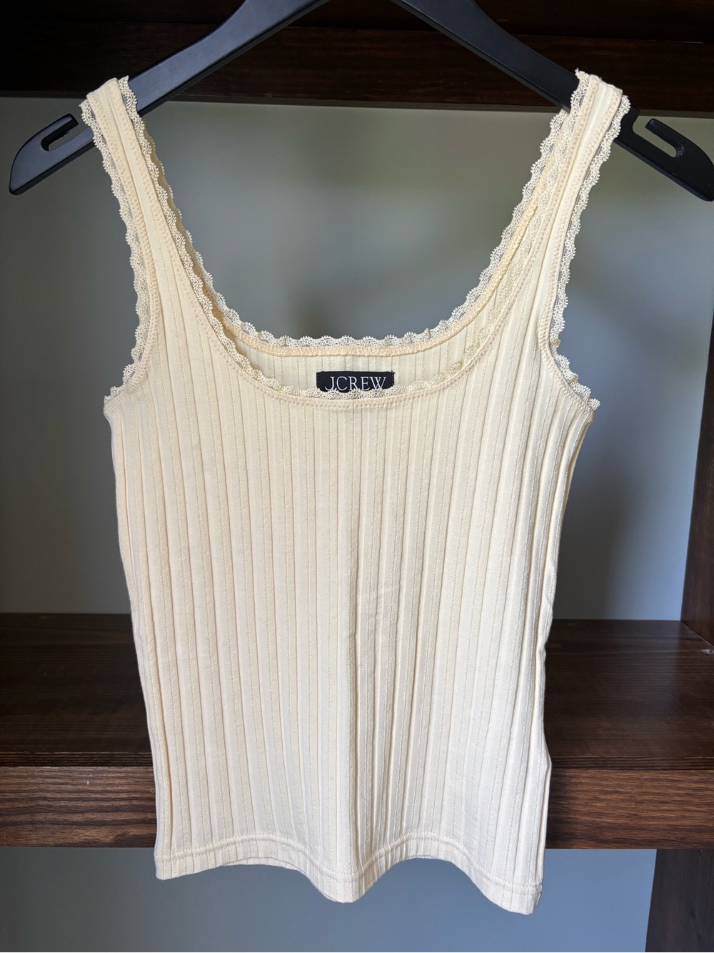 J.Crew Butter Yellow Lace-Trim Ribbed Tank Top
